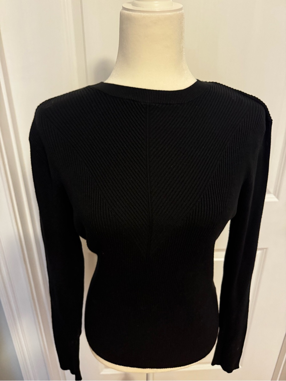 Nine West Black Ribbed Knit Long-Sleeve Dress